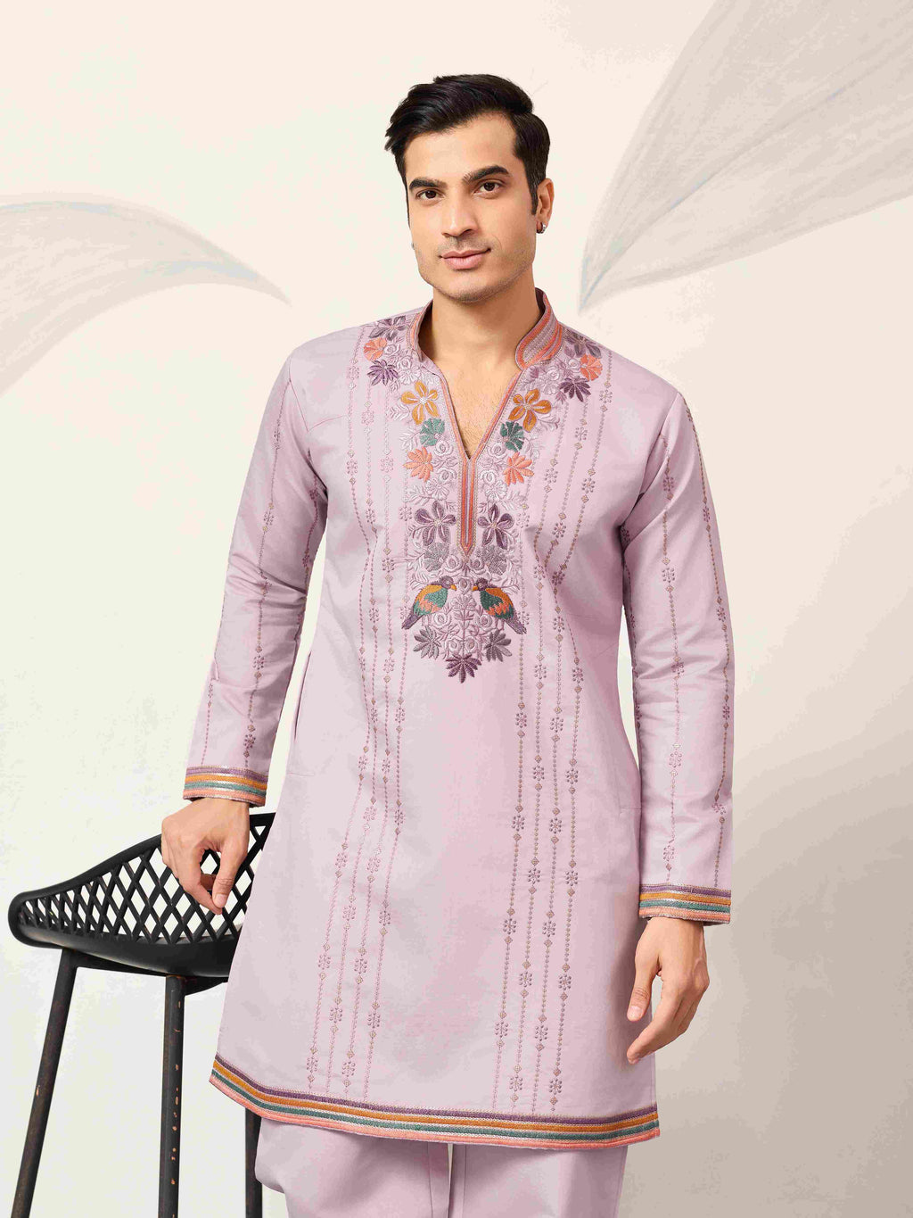 Royal Look Lavender V Neck Kurta Pant for Mens Wear