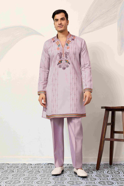 Royal Look Lavender V Neck Kurta Pant for Mens Wear