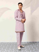 Royal Look Lavender V Neck Kurta Pant for Mens Wear