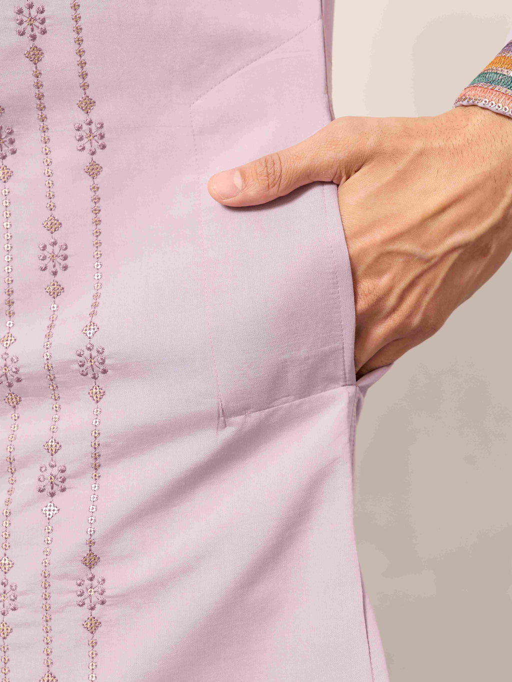 Royal Look Lavender V Neck Kurta Pant for Mens Wear