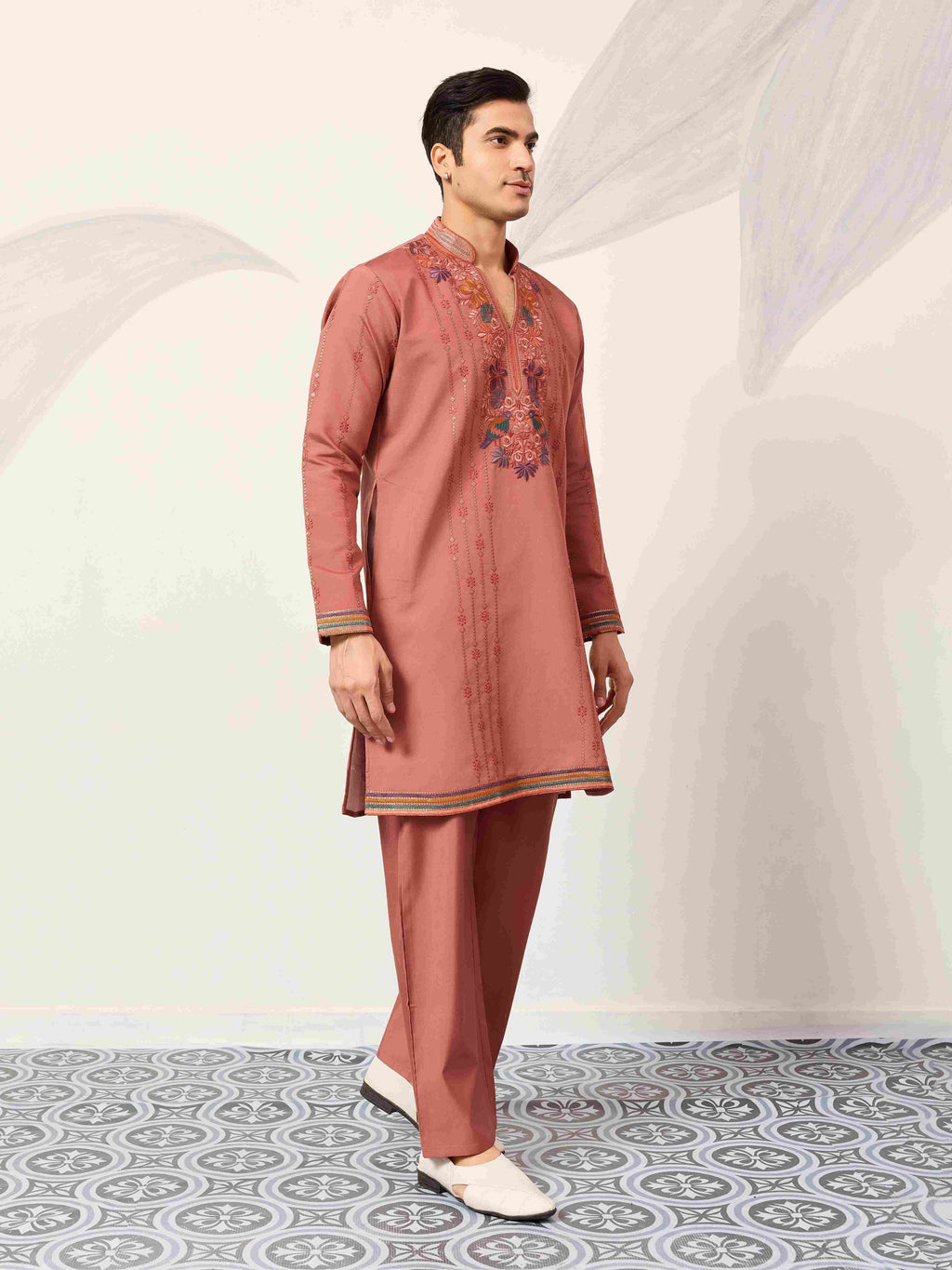 Elegant Royal V Style Orange Kurta Pant for Mens wear