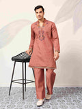 Elegant Royal V Style Orange Kurta Pant for Mens wear