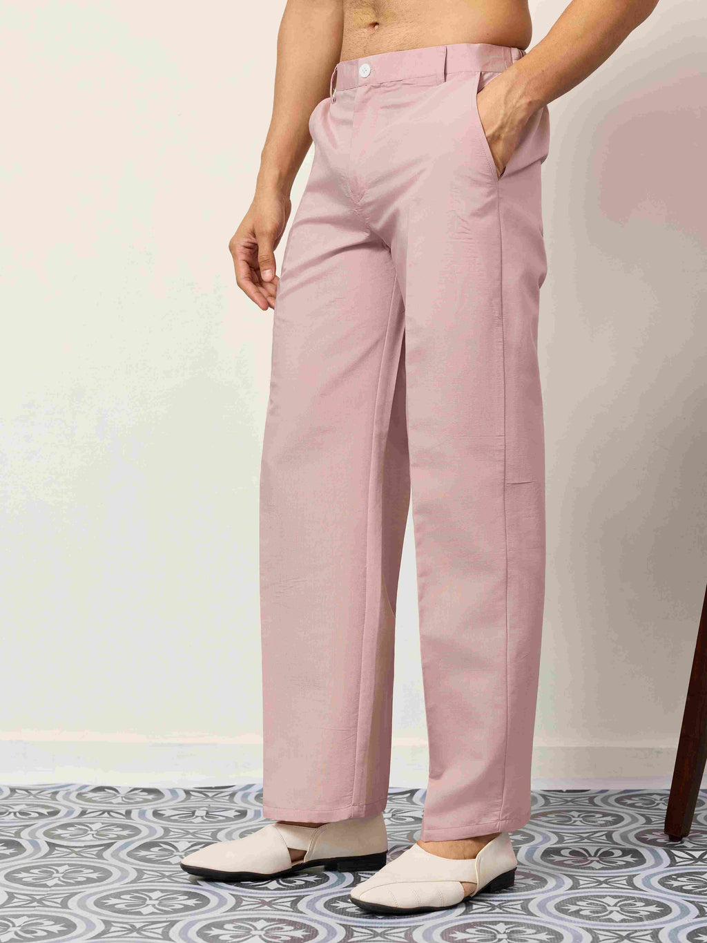 Kurta Classic Pink Embroidered V Neck Kurta Pant Outfit for Mens Wear