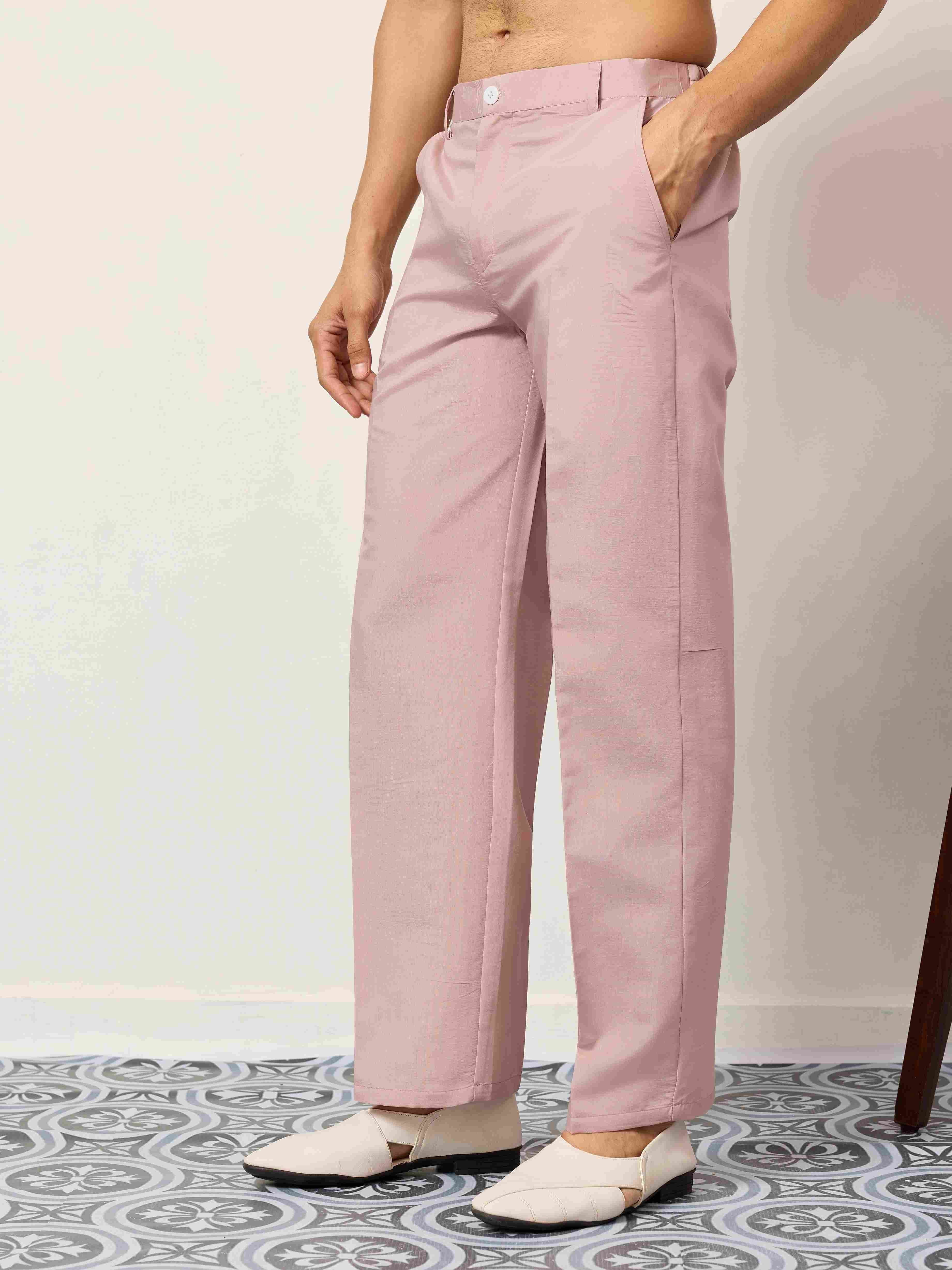 Kurta Classic Pink Embroidered V Neck Kurta Pant Outfit for Mens Wear