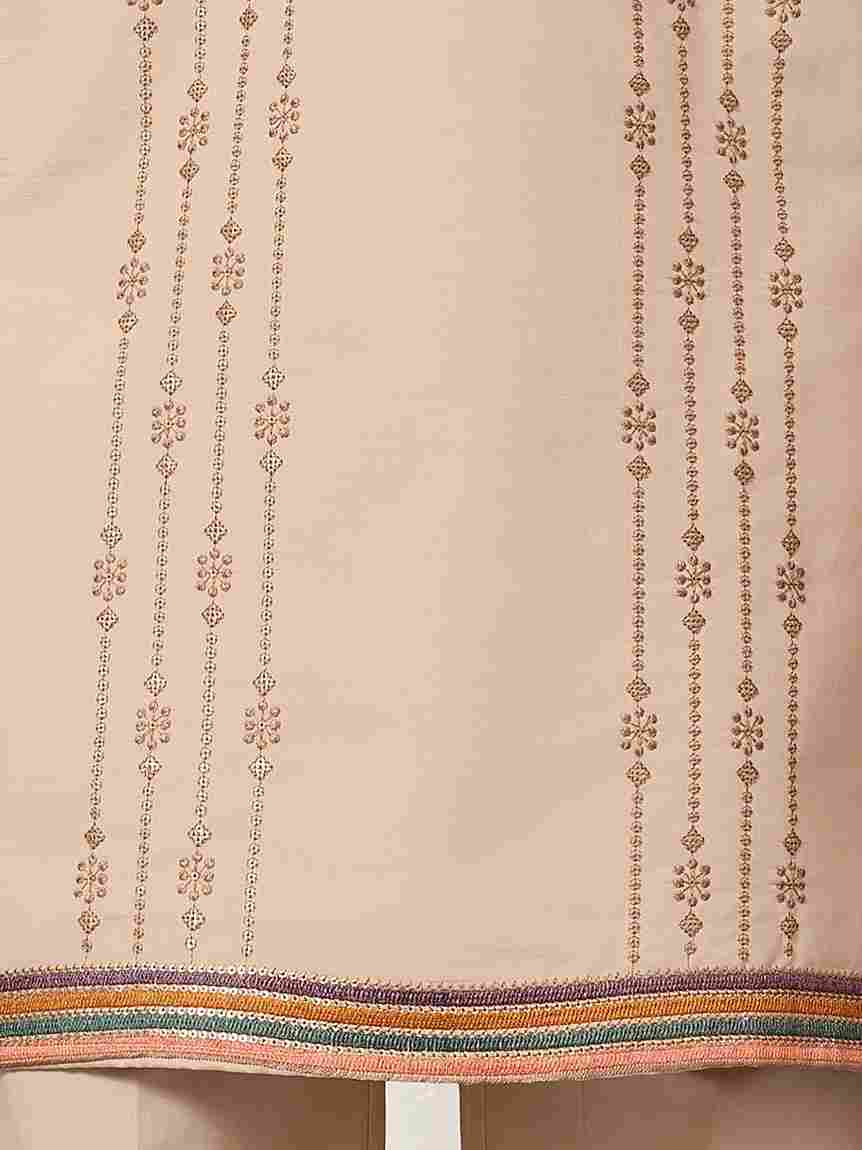 Kurta Premium Beige Embroidered V Neck Kurta Pant Set
