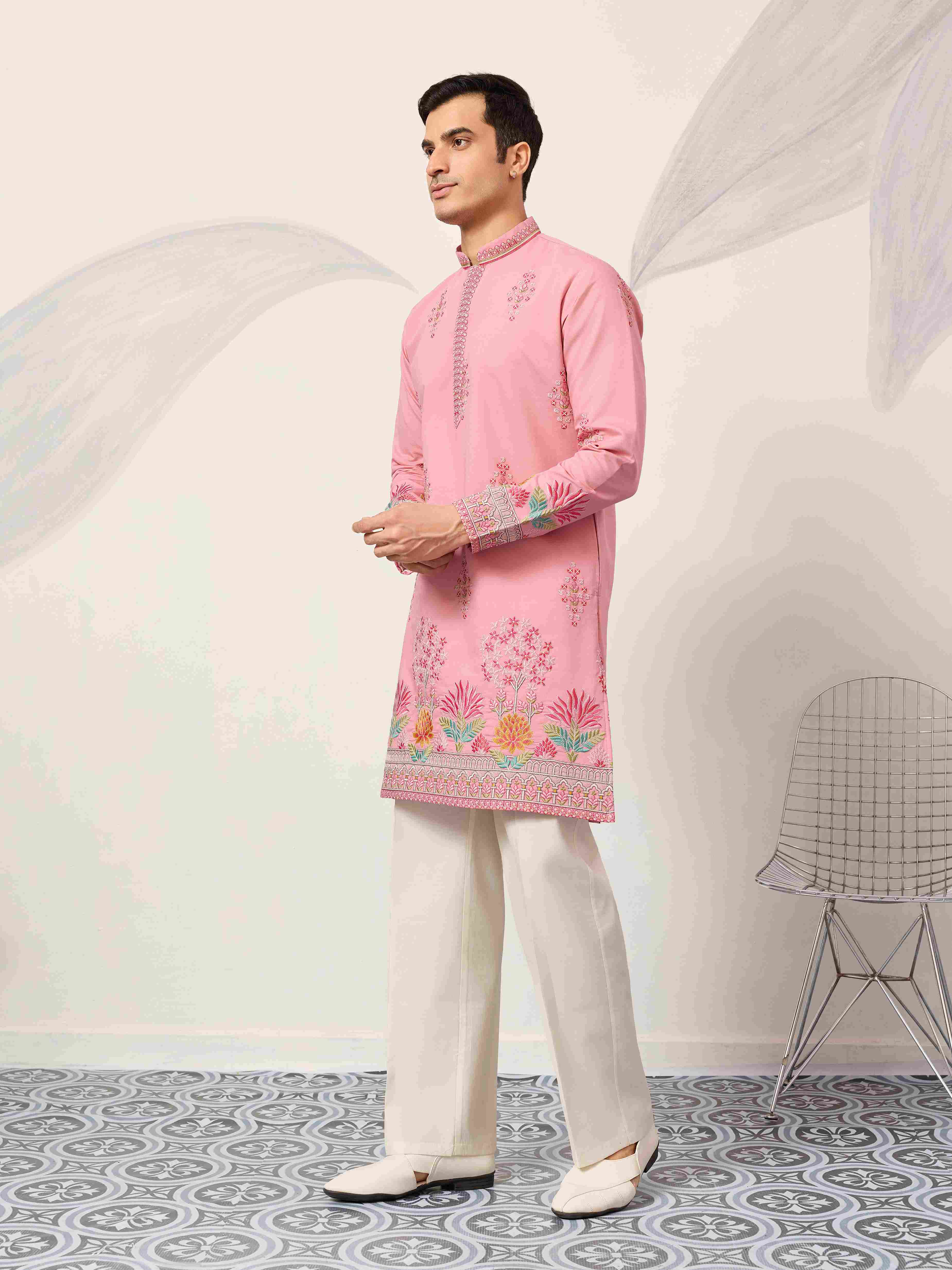 New Stylish Trendy Pink Color Kurta for Mens Wear