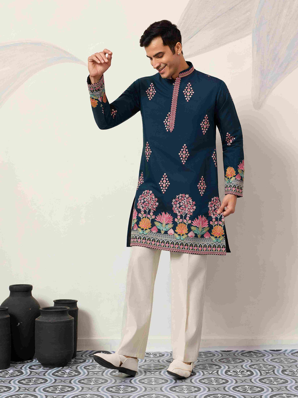 Indian Wedding Style Exclusive Teal Blue Kurta for Mens