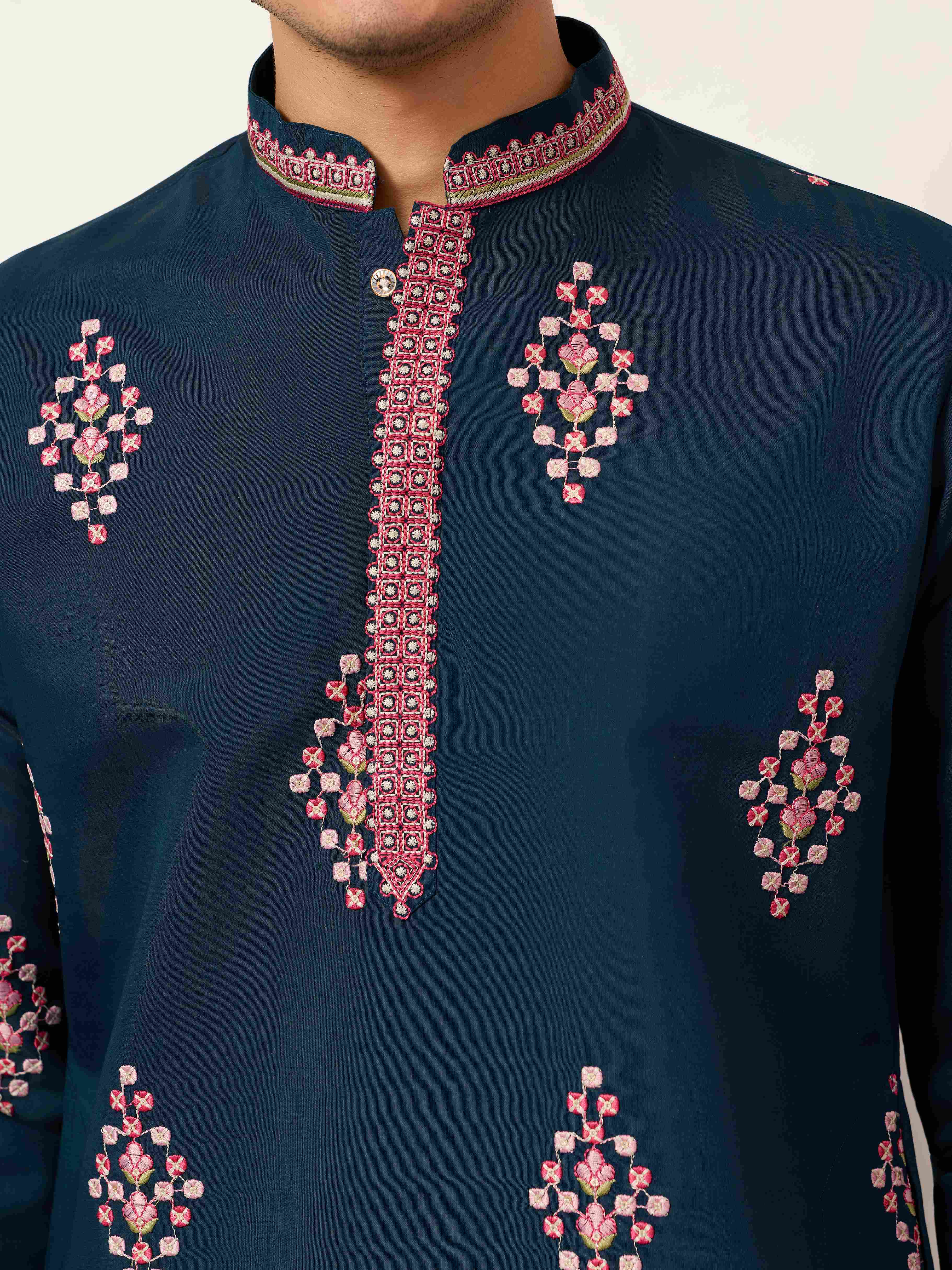 Indian Wedding Style Exclusive Teal Blue Kurta for Mens