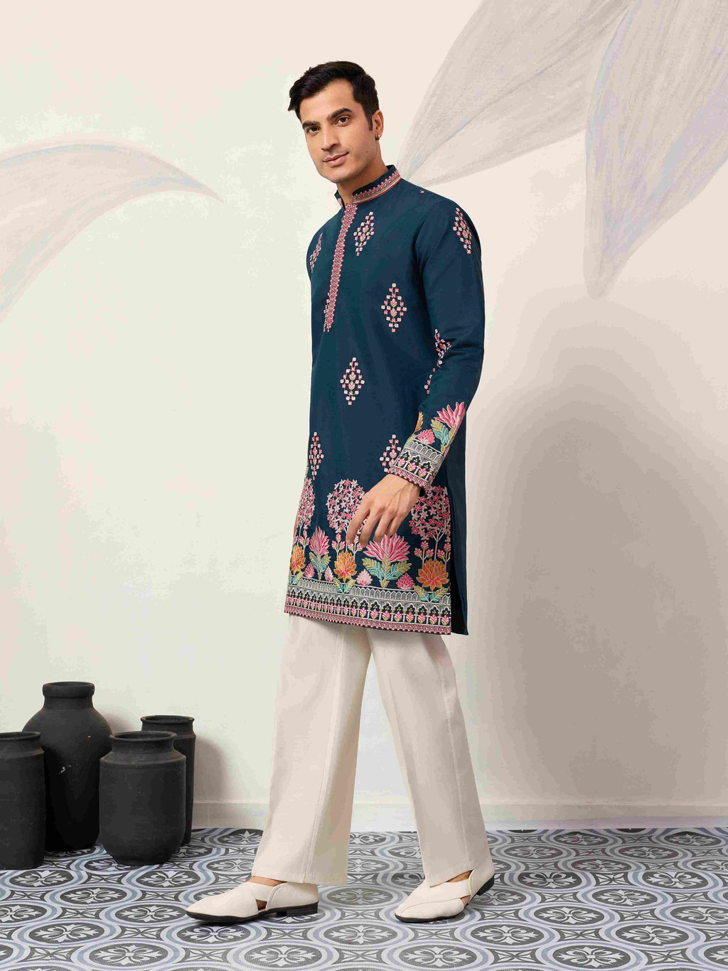 Indian Wedding Style Exclusive Teal Blue Kurta for Mens