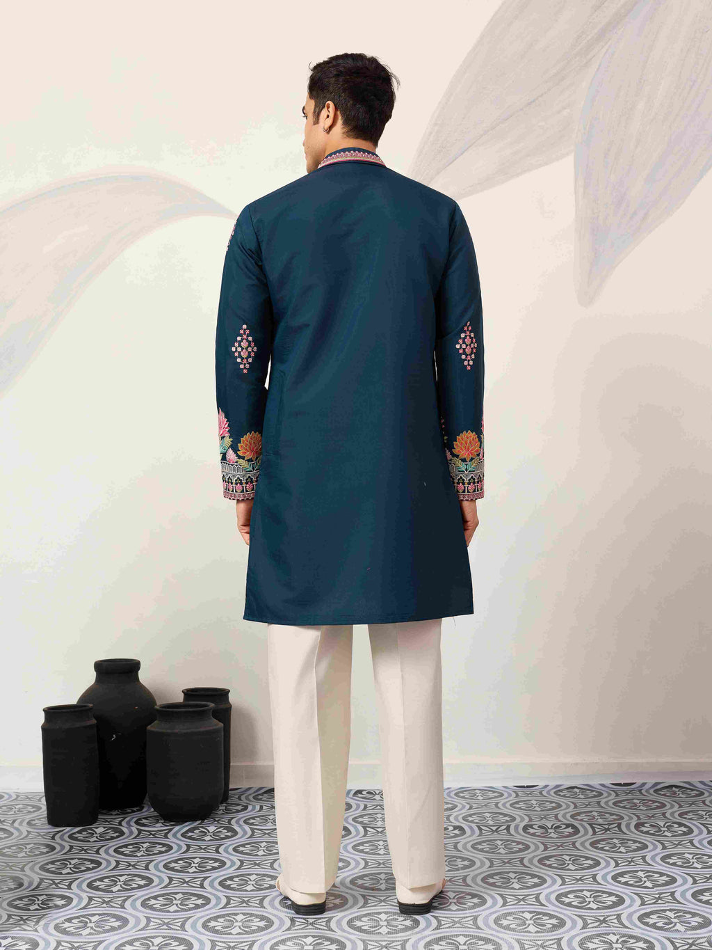 Indian Wedding Style Exclusive Teal Blue Kurta for Mens