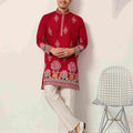 Unique Style Red Color Embroidered Kurta for Mens Wear