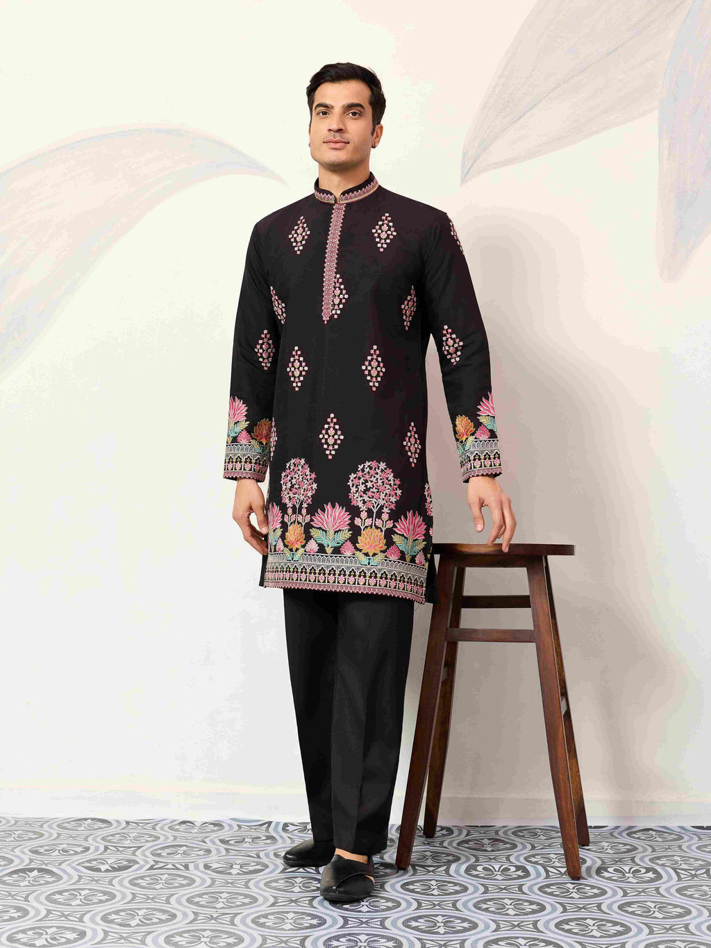 Ethnic Speical Classic Black Embroidered Kurta for Mens