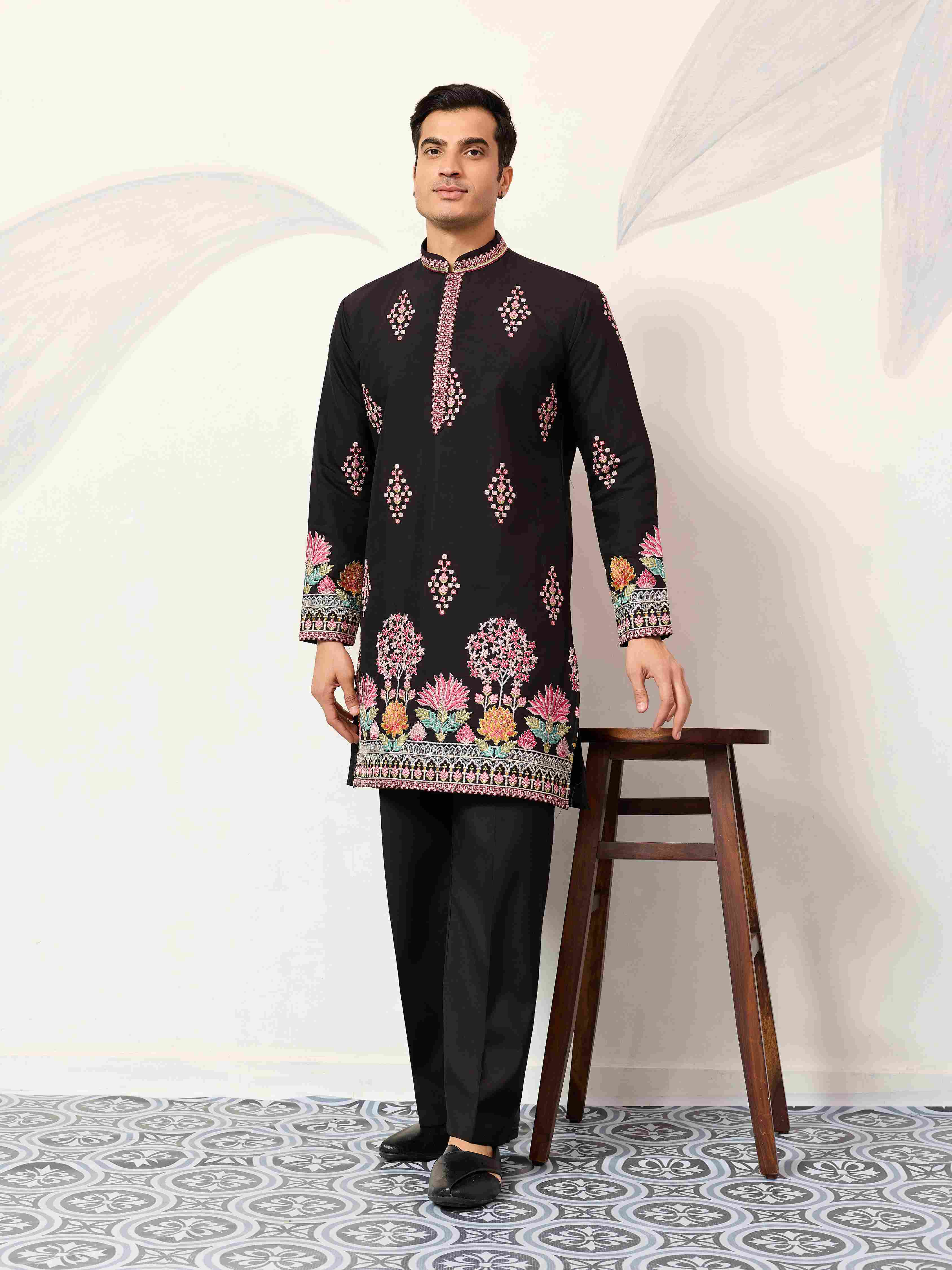 Ethnic Speical Classic Black Embroidered Kurta for Mens