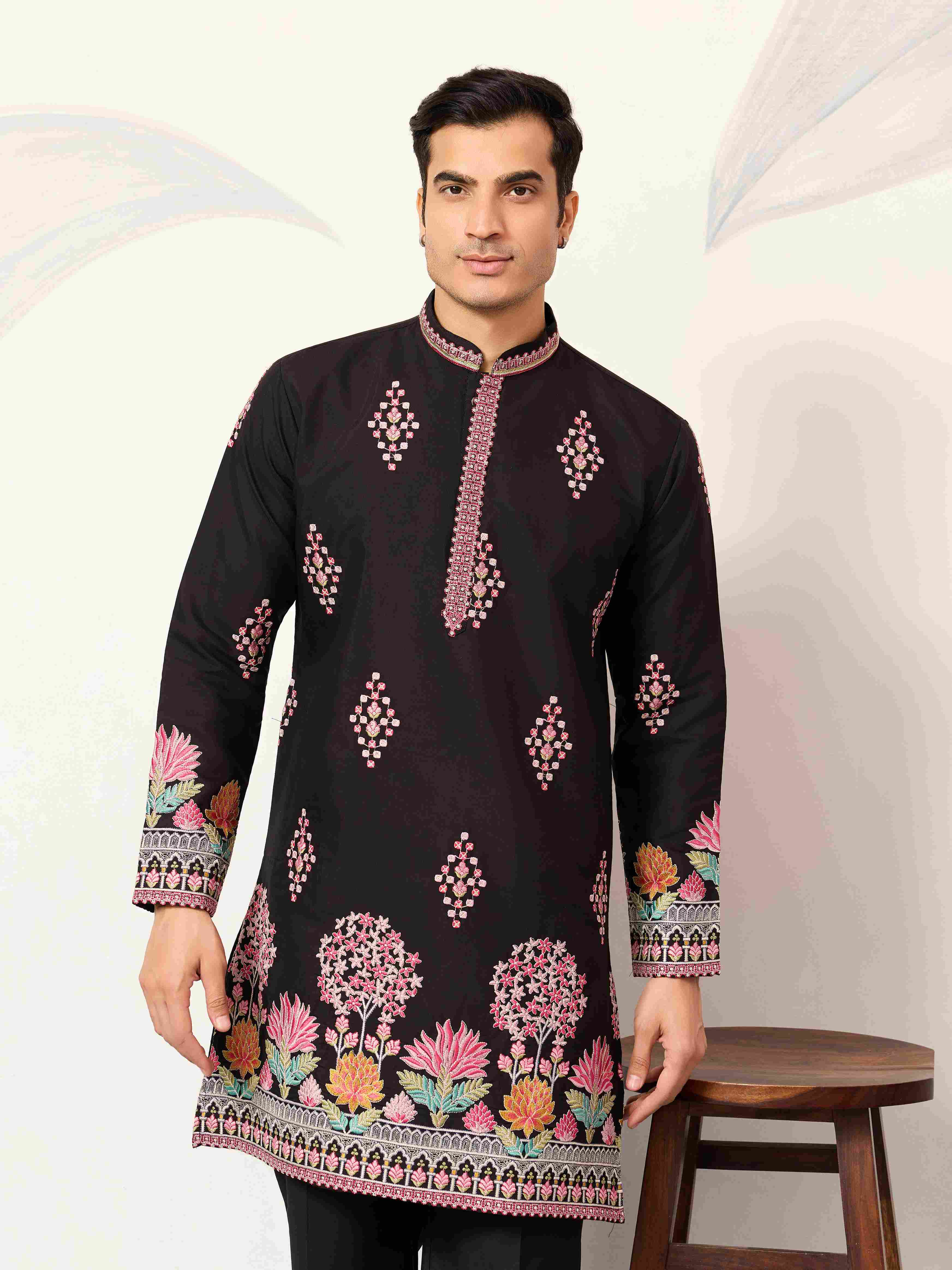 Ethnic Speical Classic Black Embroidered Kurta for Mens
