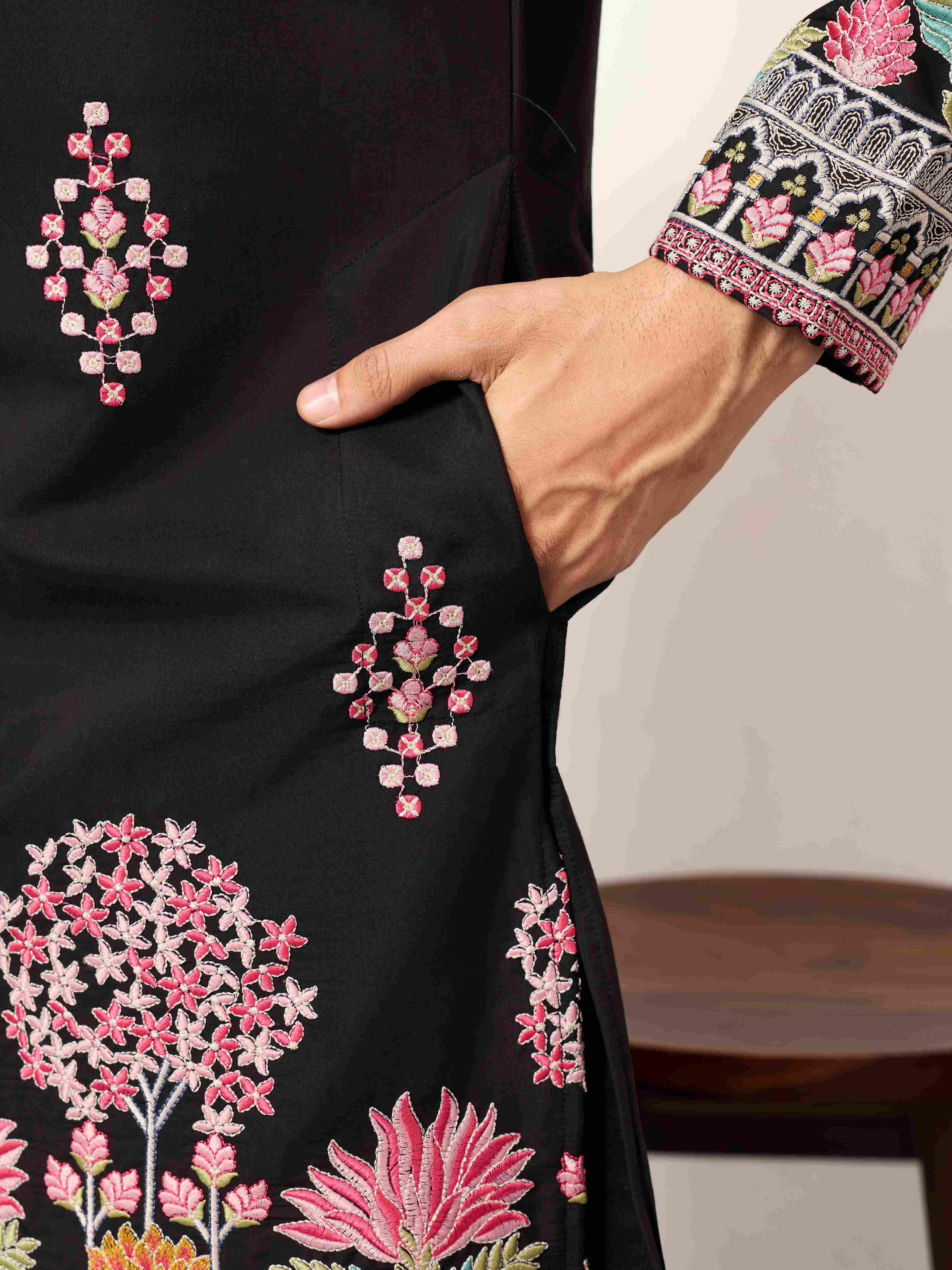 Ethnic Speical Classic Black Embroidered Kurta for Mens