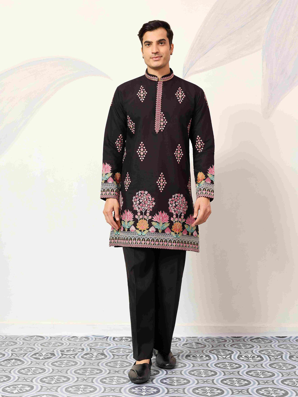 Ethnic Speical Classic Black Embroidered Kurta for Mens