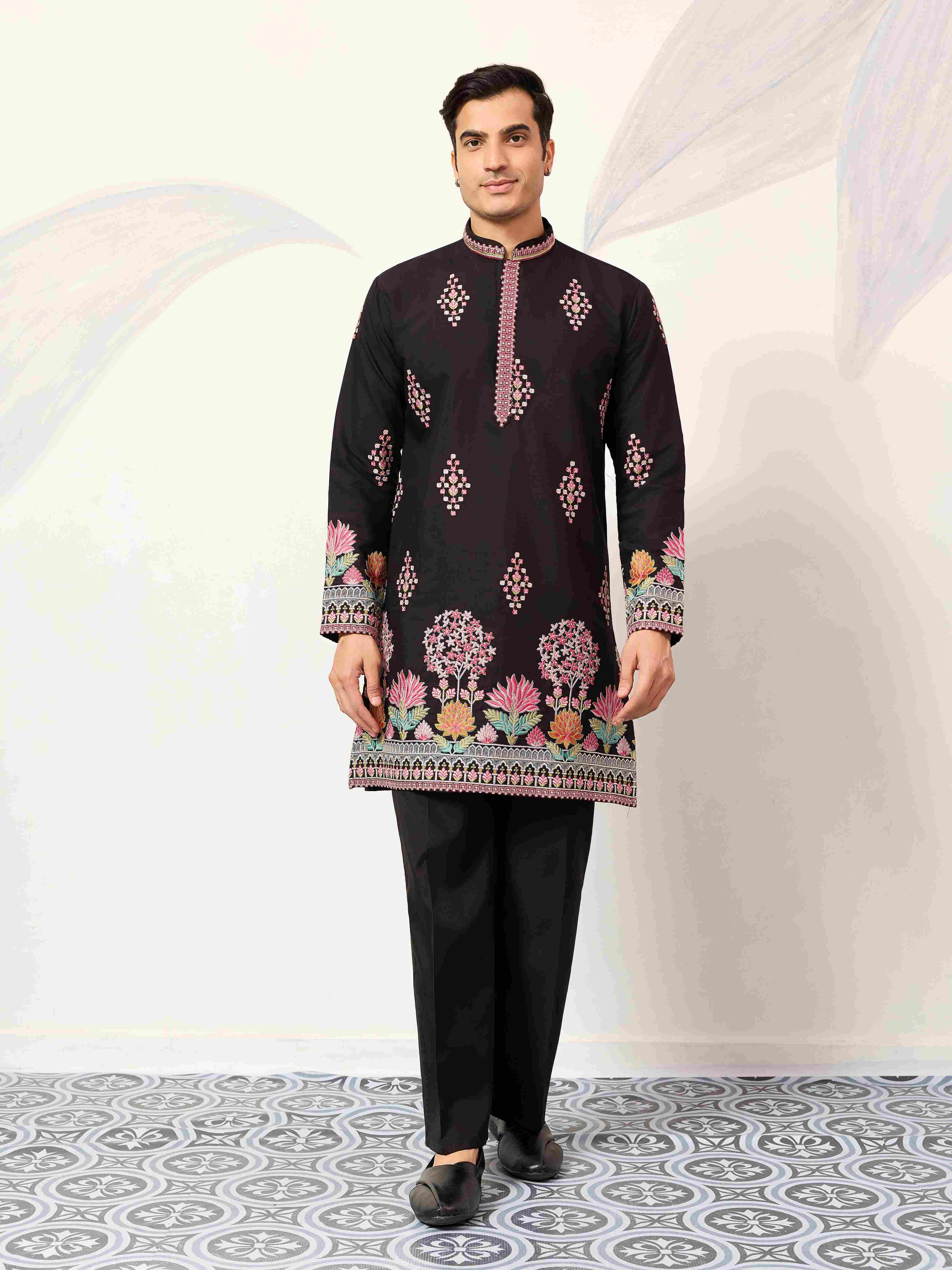 Ethnic Speical Classic Black Embroidered Kurta for Mens