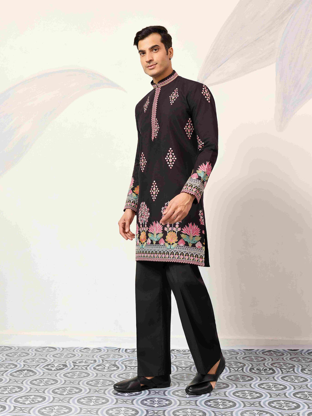 Ethnic Speical Classic Black Embroidered Kurta for Mens