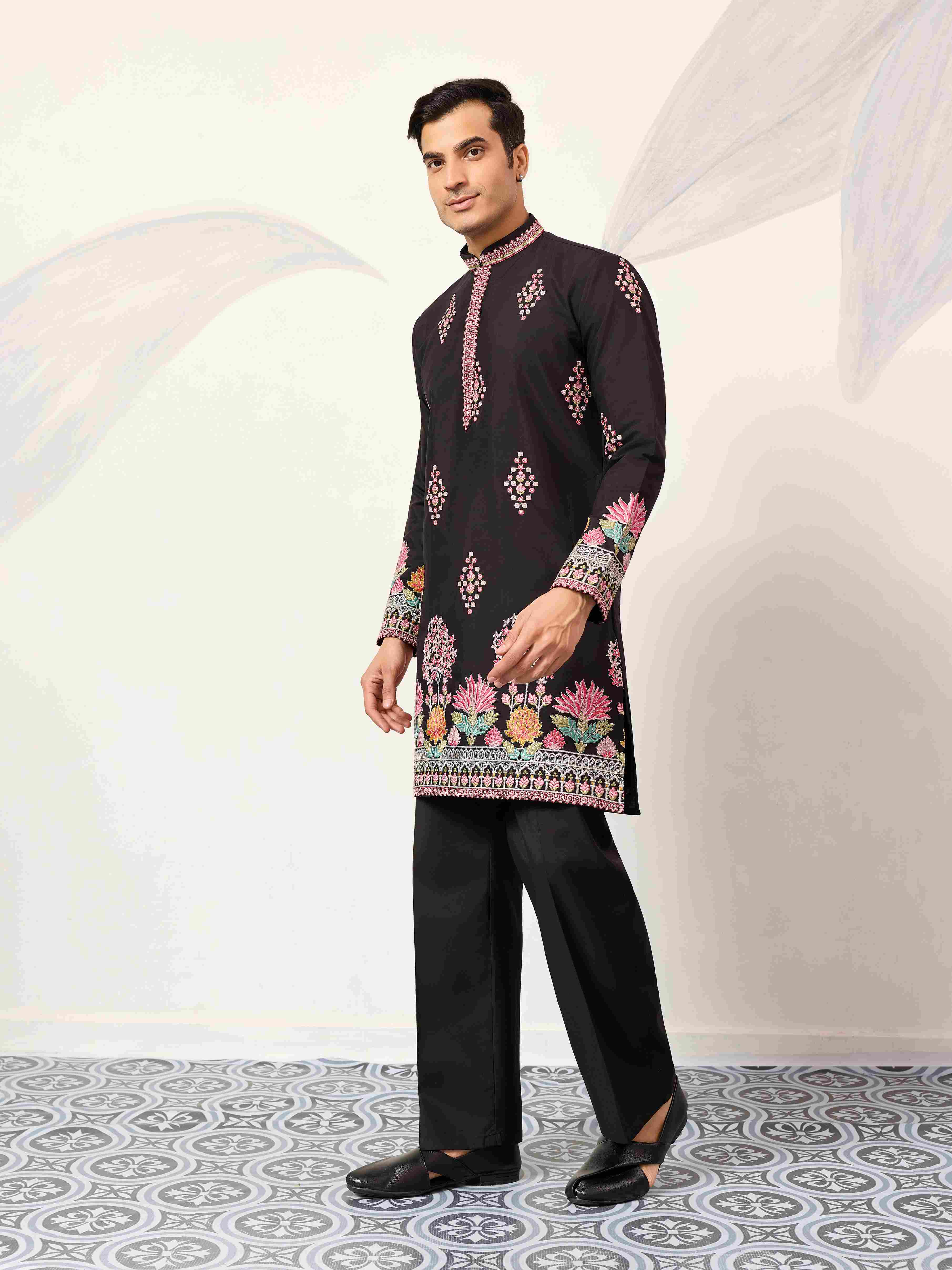 Ethnic Speical Classic Black Embroidered Kurta for Mens