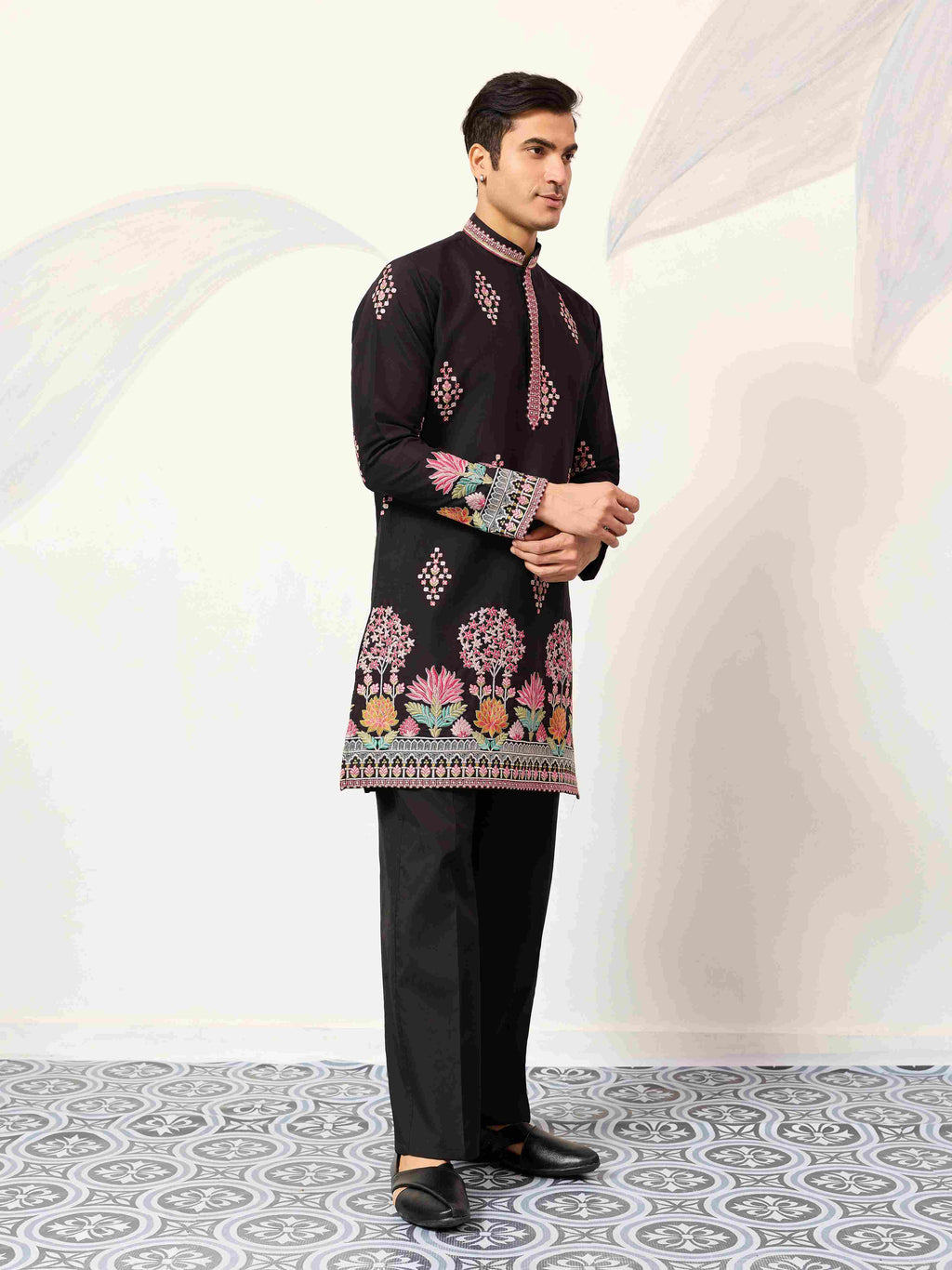 Ethnic Speical Classic Black Embroidered Kurta for Mens