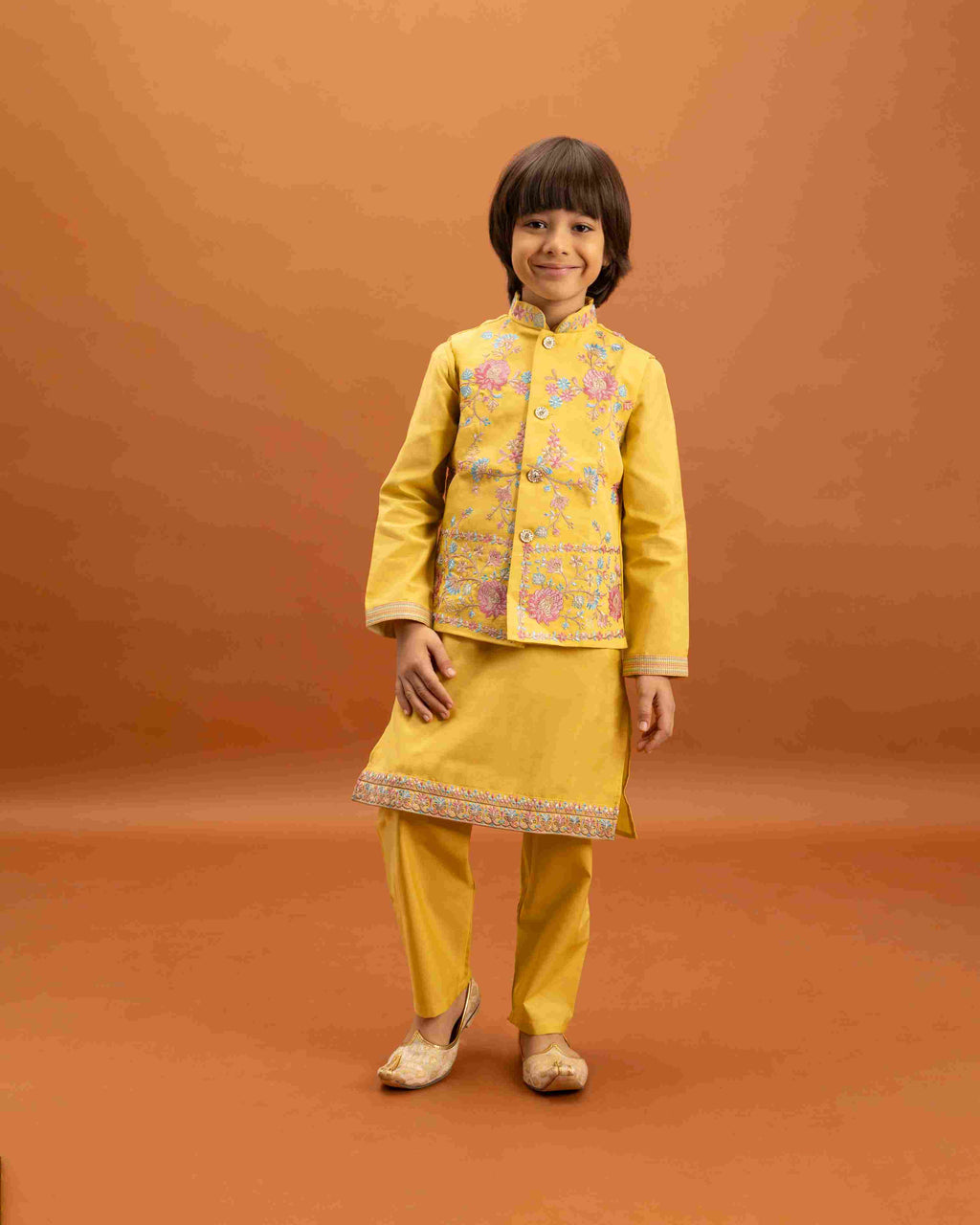 Haldi Celebration Kids Wear Yellow Kurta Pajama with Koti