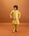 Haldi Celebration Kids Wear Yellow Kurta Pajama with Koti