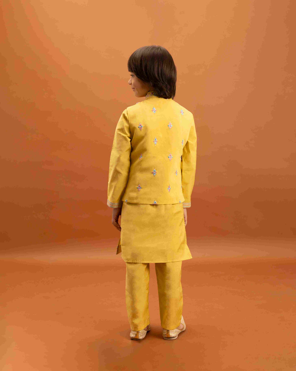 Haldi Celebration Kids Wear Yellow Kurta Pajama with Koti