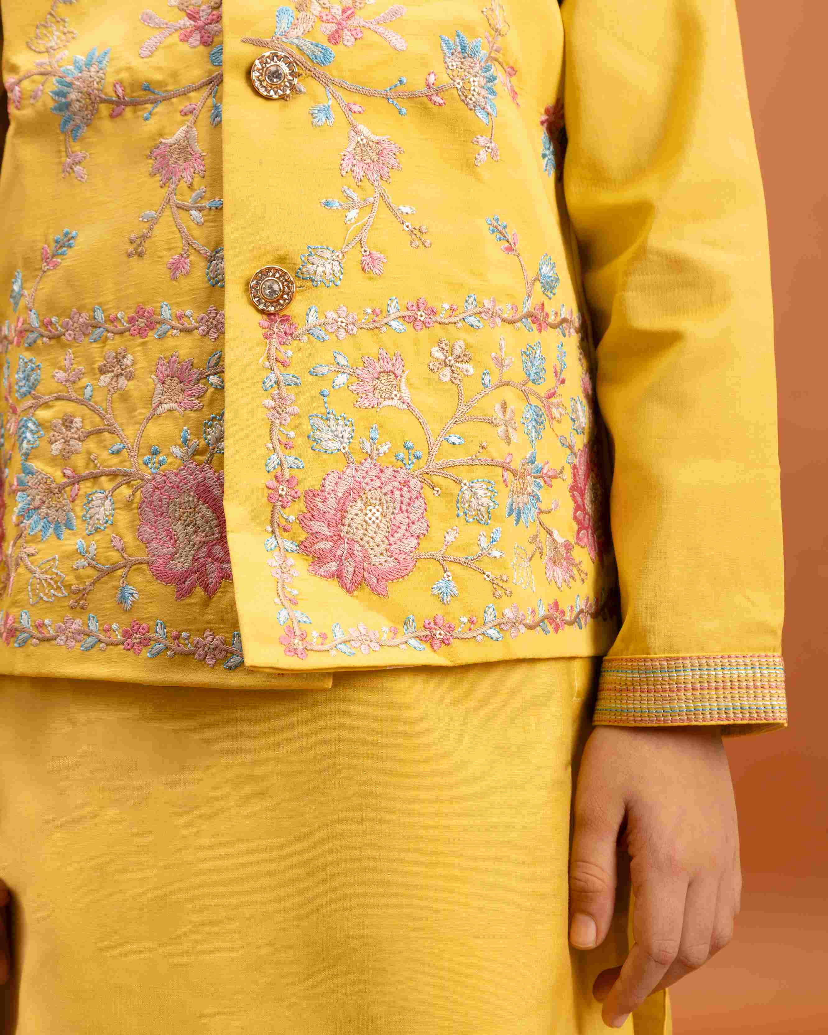 Haldi Celebration Kids Wear Yellow Kurta Pajama with Koti