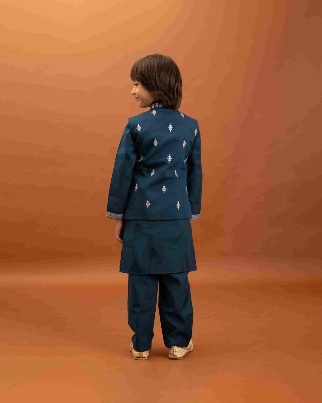 Bottle Green Kids Kurta Pajama with Koti Set