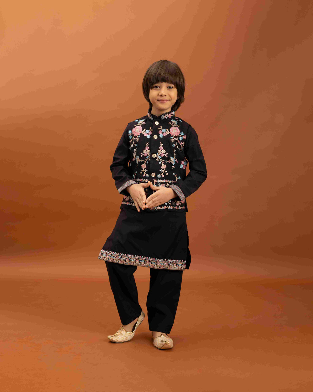 Royal Black Color Koti Kurta Pajama for Little Boys