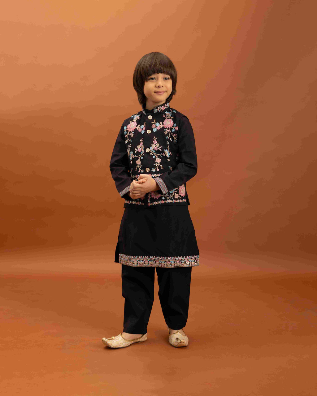 Royal Black Color Koti Kurta Pajama for Little Boys