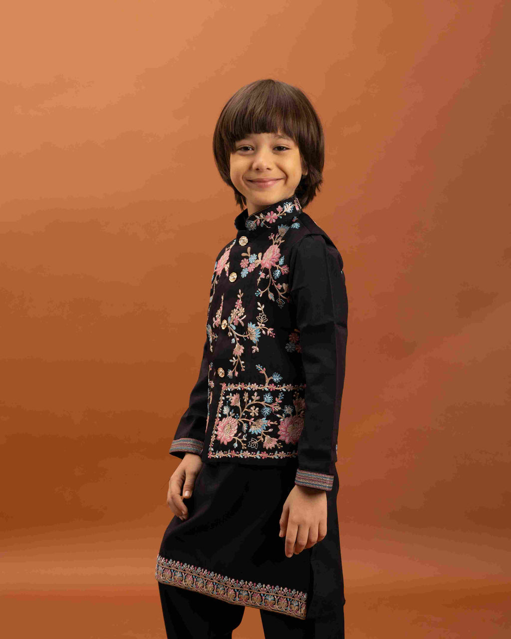 Royal Black Color Koti Kurta Pajama for Little Boys