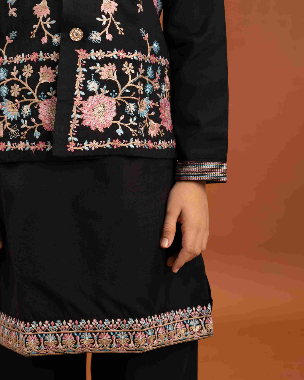 Royal Black Color Koti Kurta Pajama for Little Boys