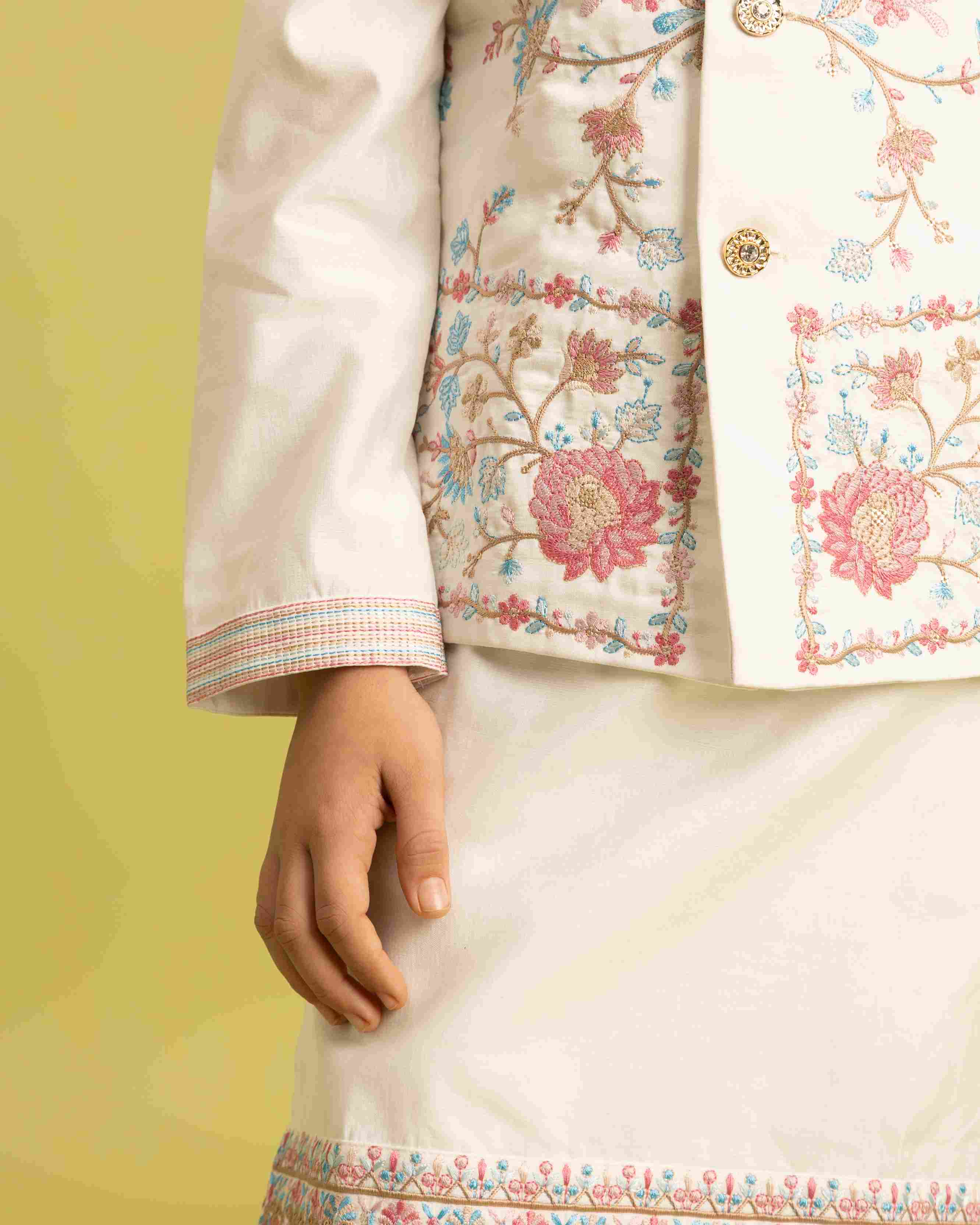 Traditional Wear White Koti Kurta Pajama for Boys Wear