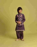 Premium Purple Kids Koti Kurta Pajama Set for Wedding Style