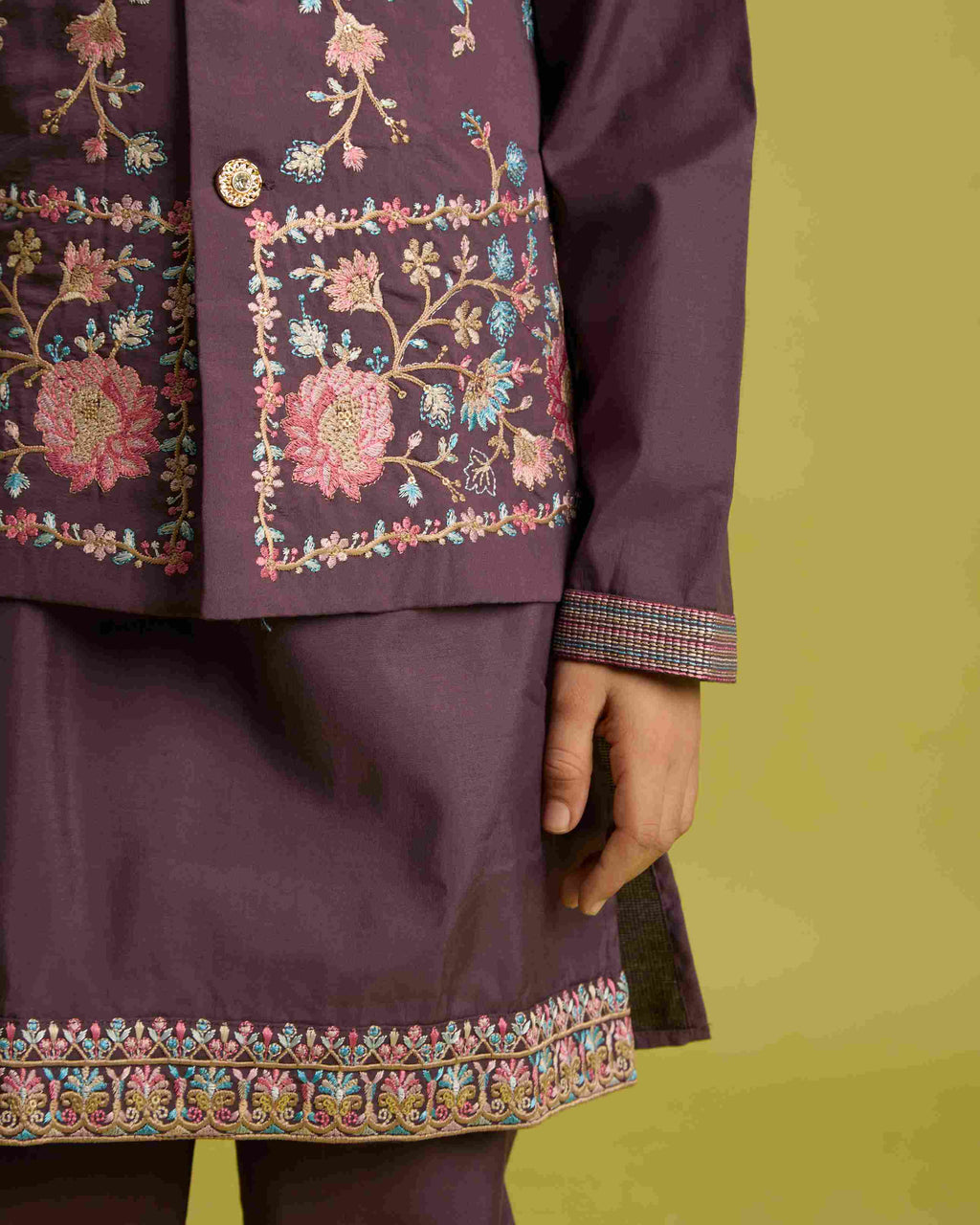 Premium Purple Kids Koti Kurta Pajama Set for Wedding Style