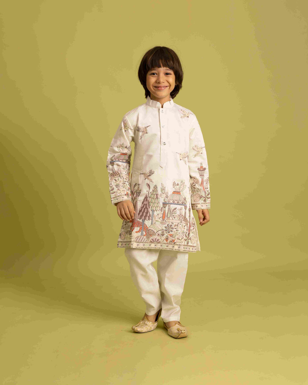Vantara Designer Kids White Embroidered Kurta