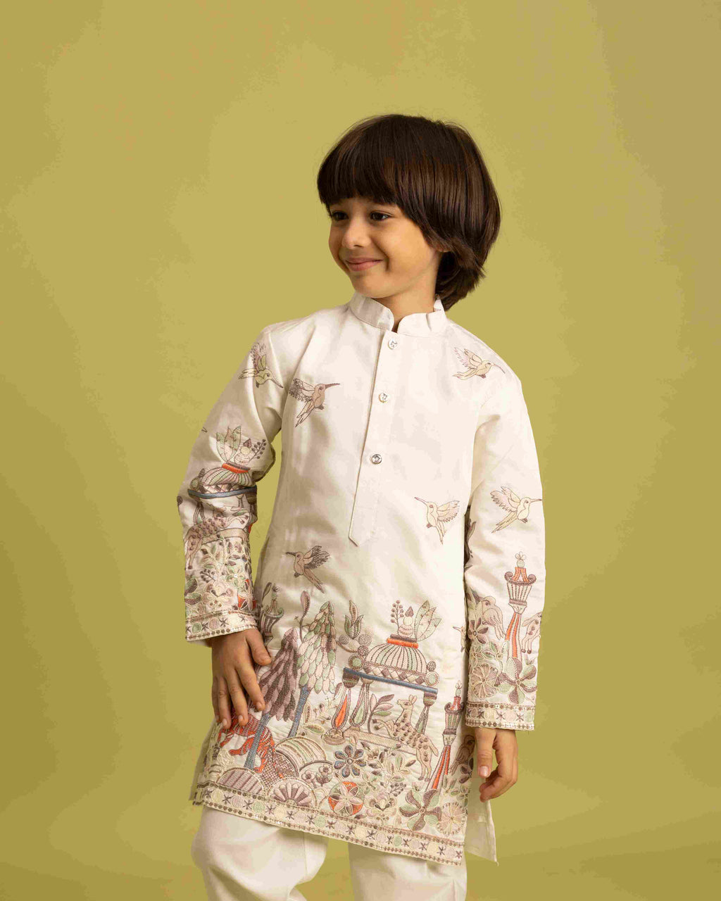 Vantara Designer Kids White Embroidered Kurta