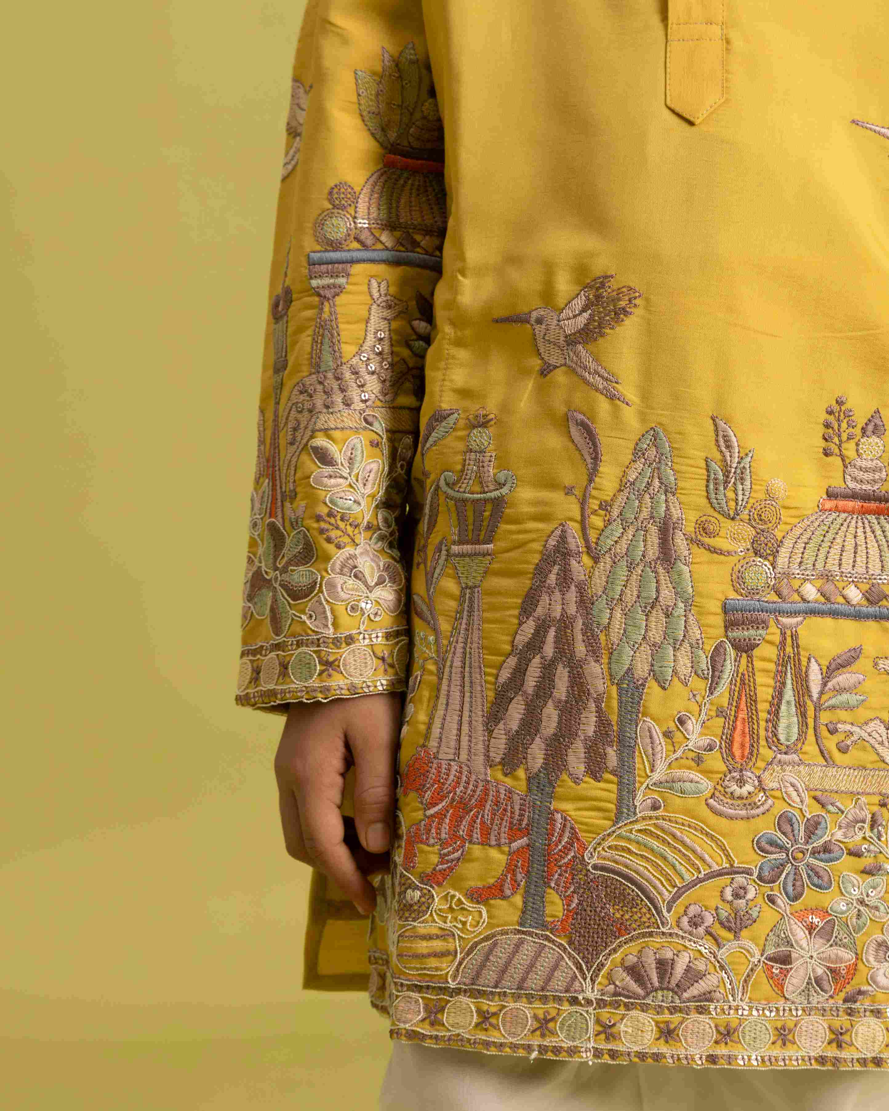 Vantara Style Yellow Kids Kurta Pajama Outfit