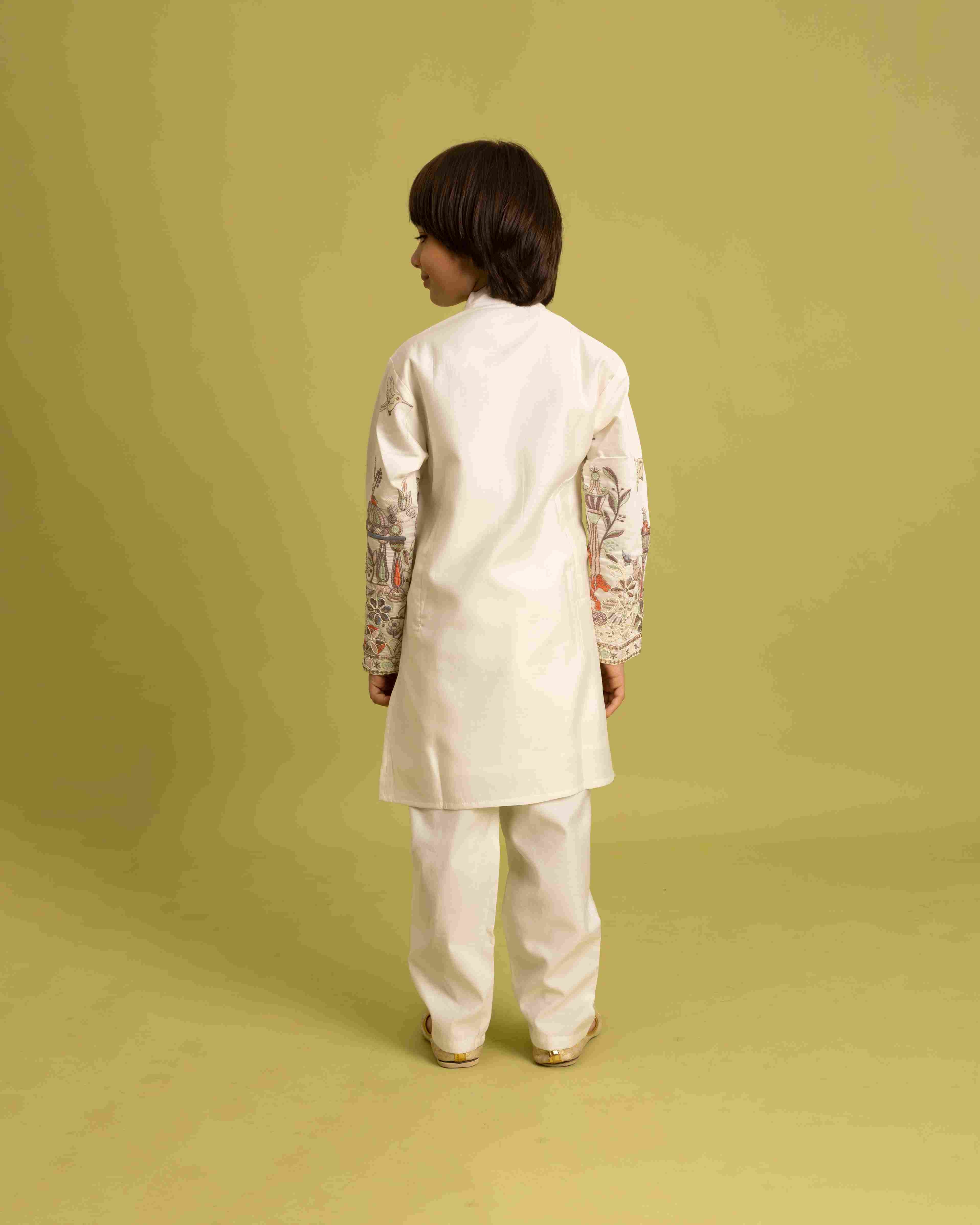 Vantara Designer Kids White Embroidered Kurta