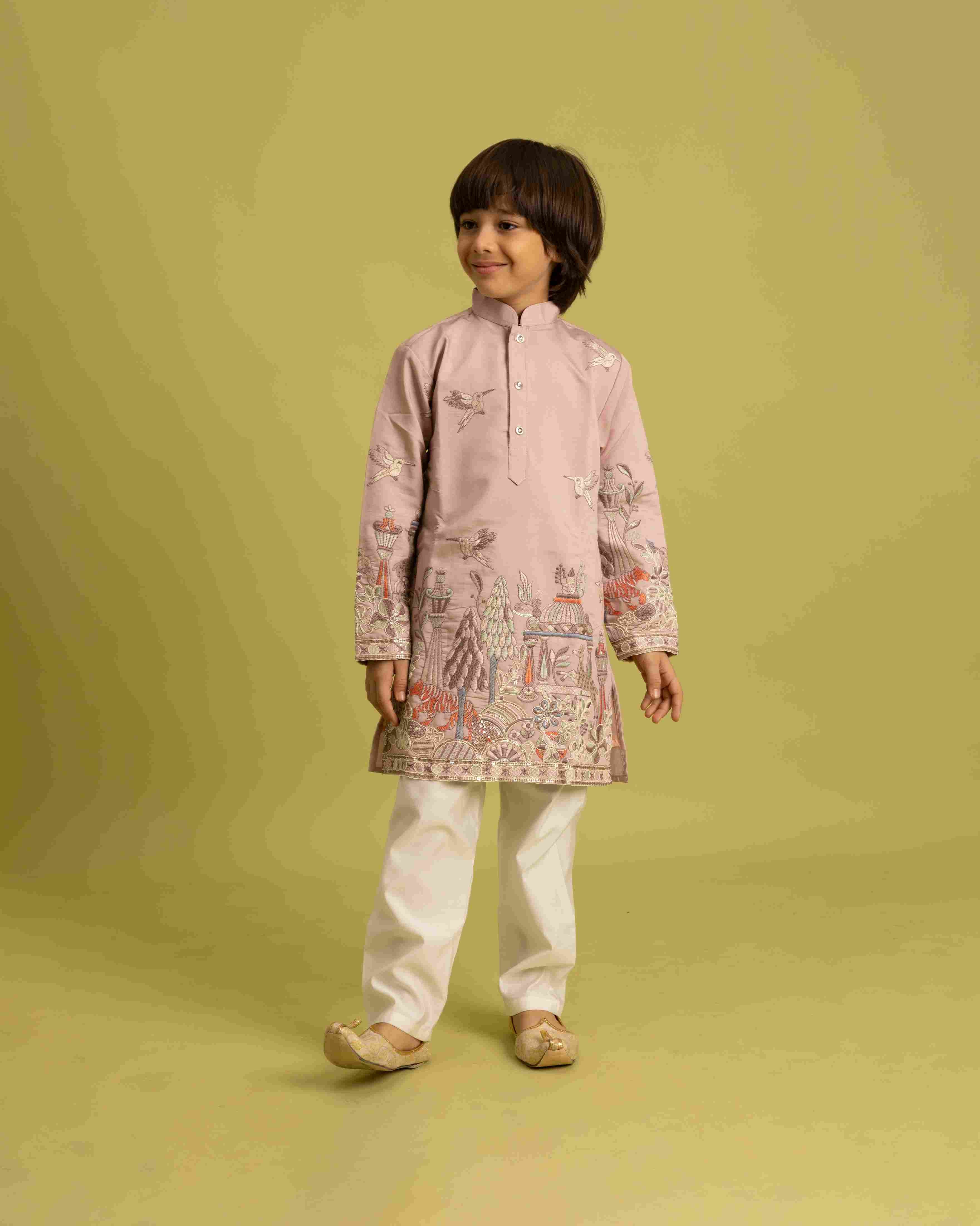Premium Peach Color Vantara Style Boys Kurta with Pajama