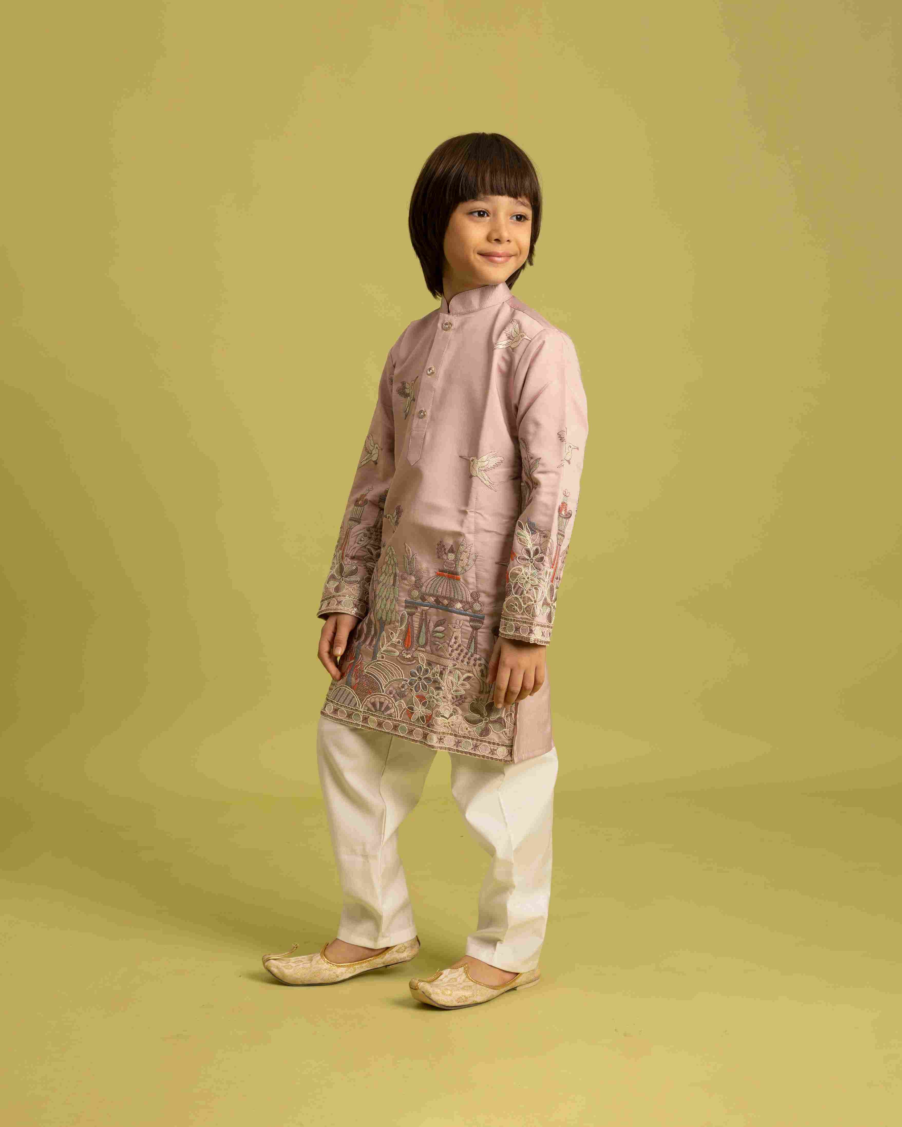 Premium Peach Color Vantara Style Boys Kurta with Pajama