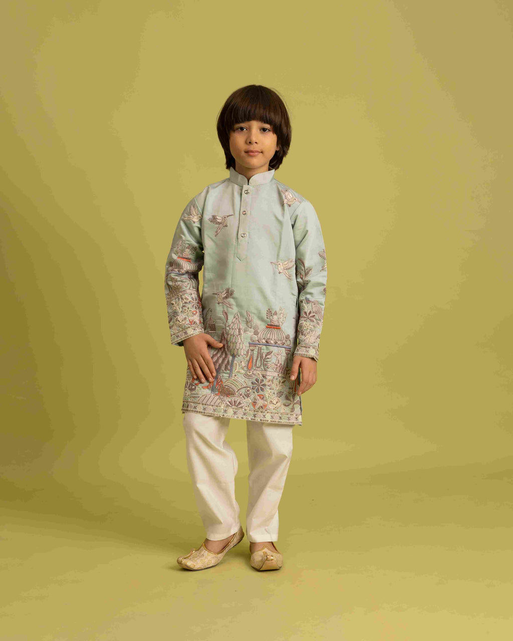 Trendy Pista Color Vantara Designer Kids Kurta Set