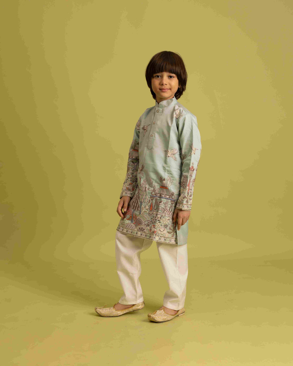 Trendy Pista Color Vantara Designer Kids Kurta Set