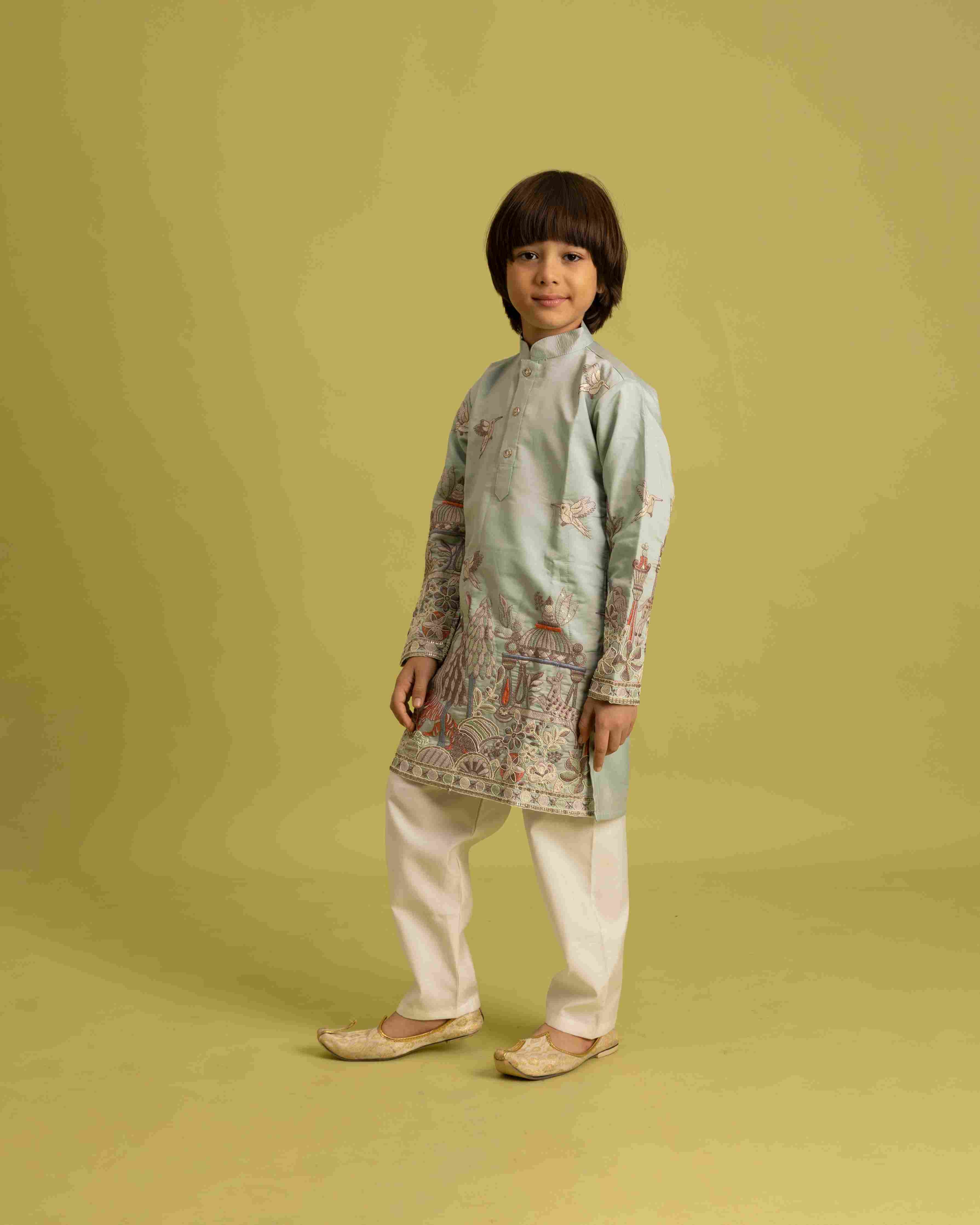 Trendy Pista Color Vantara Designer Kids Kurta Set