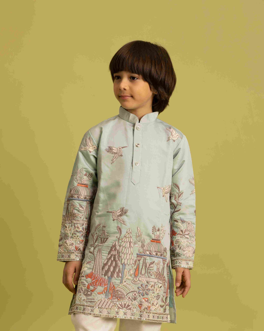 Trendy Pista Color Vantara Designer Kids Kurta Set
