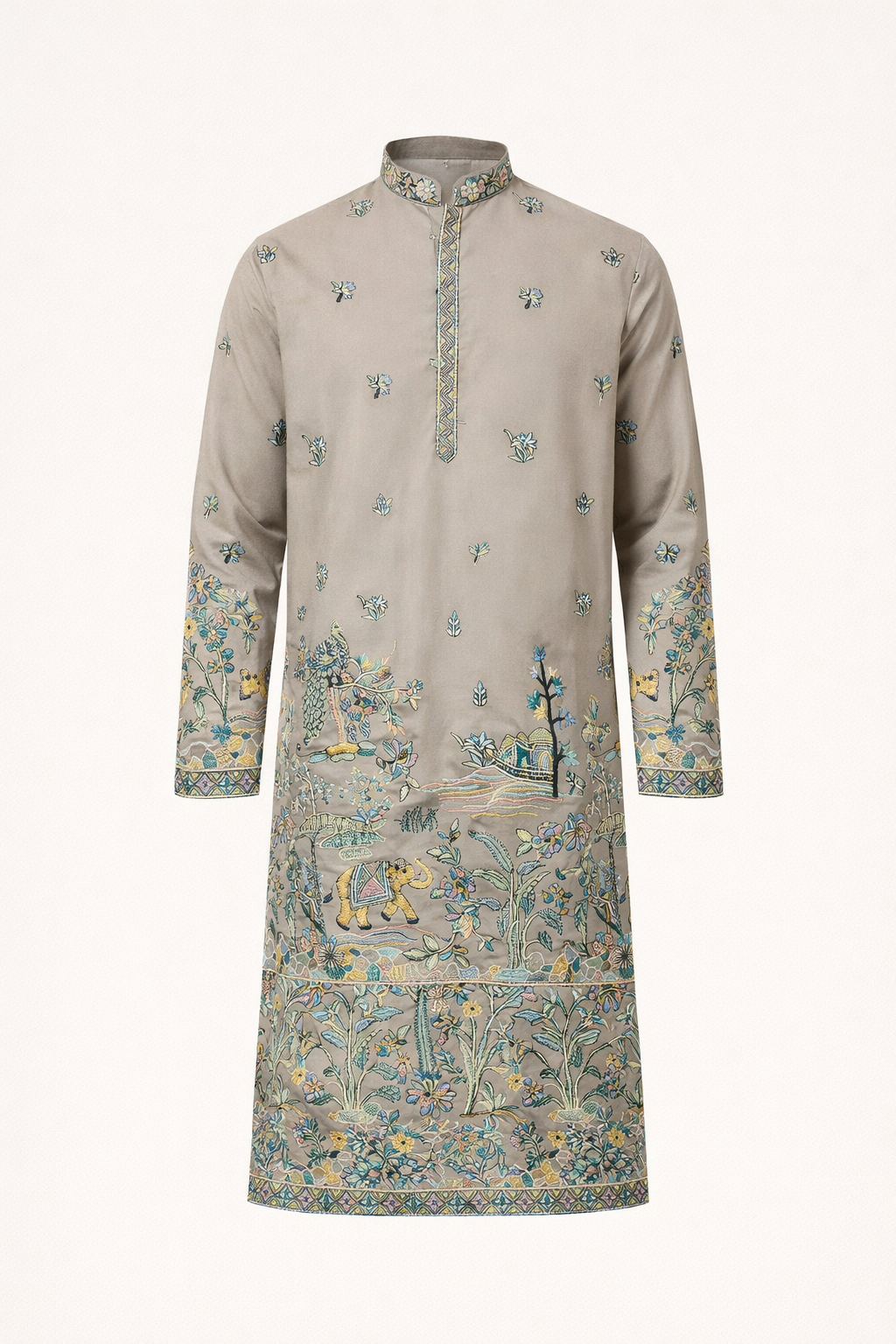 Wedding Traditional Look Grey Kurta for Mens Wear
