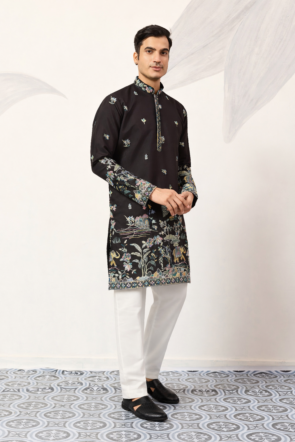 Special Wedding Celebration Ethnic Black Kurta for Mens Wear