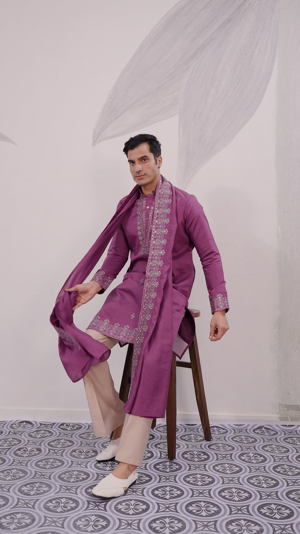 Trendy Pink Color Kurta with Dupatta for Mens Wear