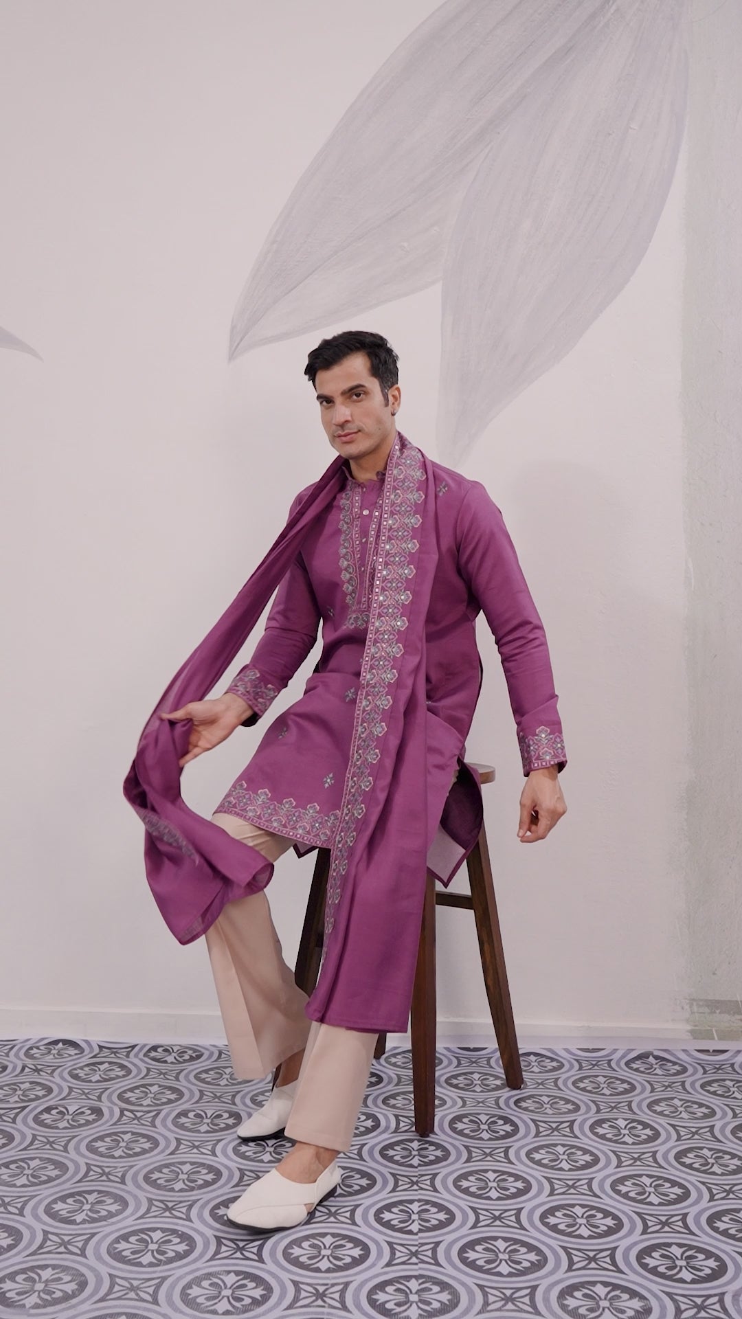 Trendy Pink Color Kurta with Dupatta for Mens Wear